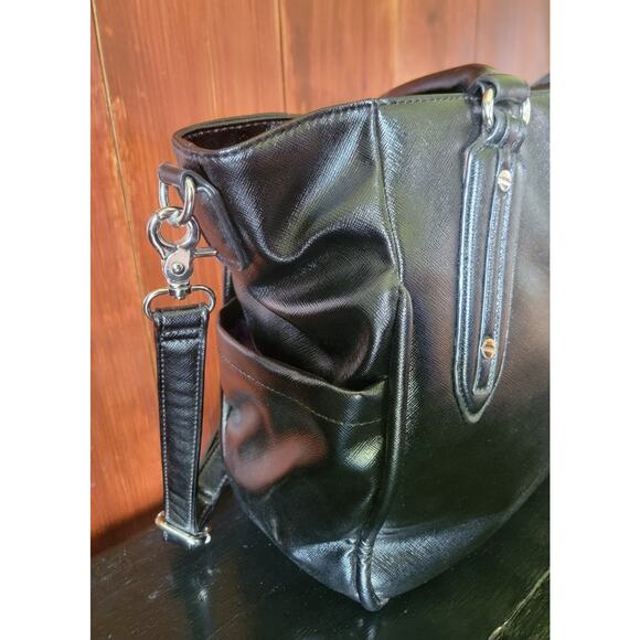 Lily Jade Anna Diaper Bag Black Vegan Leather Purple Lining Rare Discontinued🖤 - Picture 4 of 16